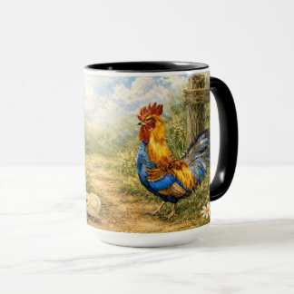 Caneca Hand-Painted Chicken & Chicks and Rooster Mug