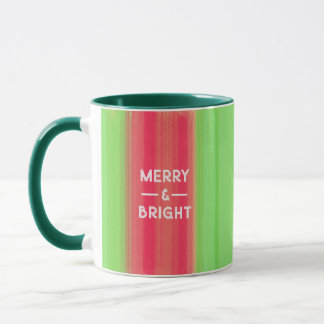 Caneca Hand Painted Merry and Bright Green and Red