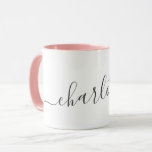 Caneca Handwritten Minimalist Script Personalized Name<br><div class="desc">This design features a handwritten script name in soft black lettering on a clean white background with a pale pink interior. The minimal layout feels timeless and personal,  making it an easy everyday favorite. A simple personalized design that works beautifully for gifting or daily use.</div>