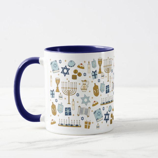 Caneca Hanukkah Doodles ilustre fofo (Esquerda)