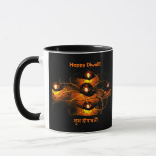 Caneca Happy Diwali Diya Lights e Hindi Greeting