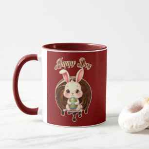 Caneca Happy Easter Day – Cute Bunny Illustration