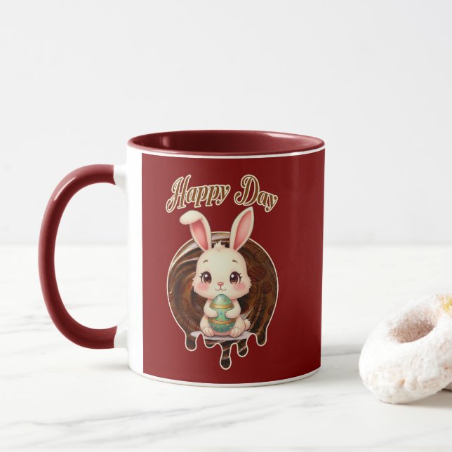 Caneca Happy Easter Day – Cute Bunny Illustration (Com Donut)