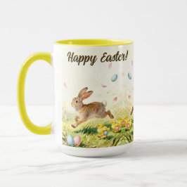 Caneca Happy Easter Vintage Bunny Spring Illustration 
