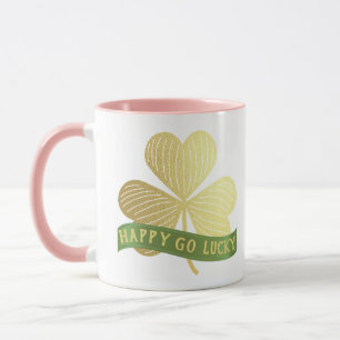 Caneca Happy Go Lucky Dourada Shamrock Rua Rosa de Patric
