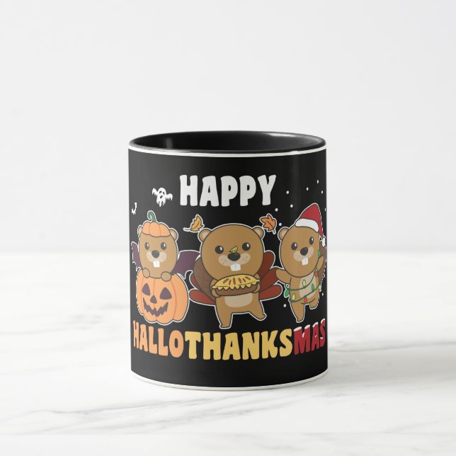 Caneca Happy Hallothanksmas Beaver Castor (Centro)