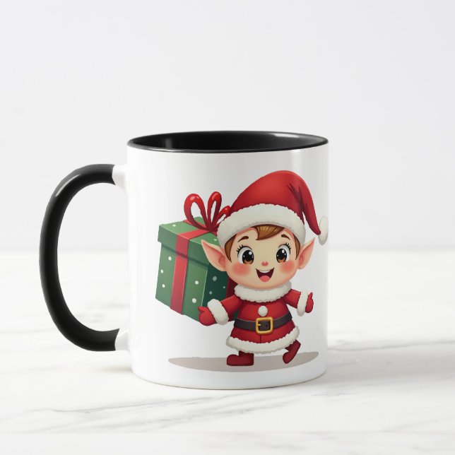 Caneca Happy Kawaii Santa's Elf Helper Carrying Gift (Esquerda)