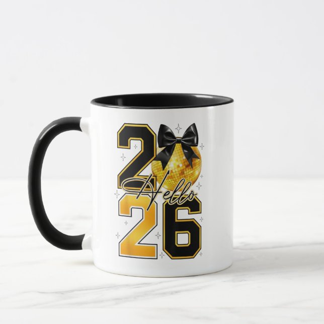 Caneca Happy New Year 2026 Disco Ball Bow New Year's Eve (Esquerda)