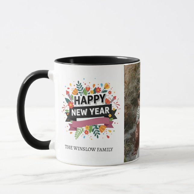 Caneca Happy New Year  Personalized Family Name Photo Mug (Esquerda)