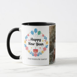 Caneca Happy New Year  Personalized Family Name Photo Mug