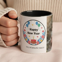 Caneca Happy New Year Personalized Family Name Photo Mug