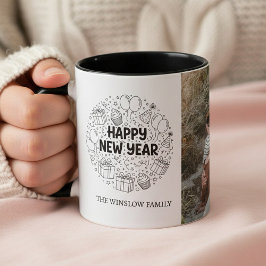 Caneca Happy New Year Personalized Family Name Photo Mug