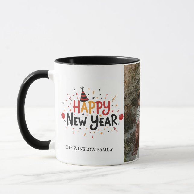 Caneca Happy New Year  Personalized Family Name Photo Mug (Esquerda)