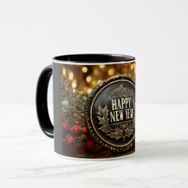 Caneca  happy new year wishes on a festive background