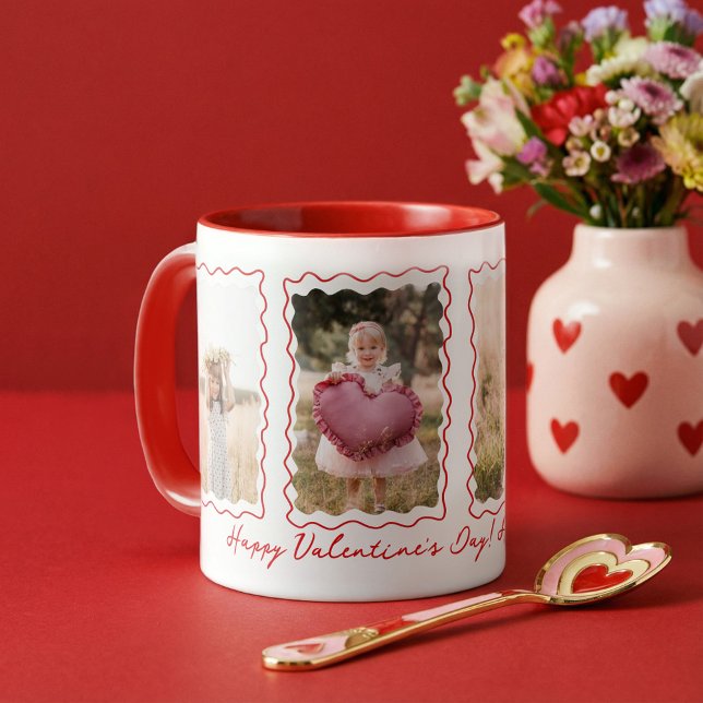 Caneca Happy Valentines Day Gift Retro Wavy Photo Collage (Happy Valentines Day Gift Retro Wavy Photo Collage Mug)
