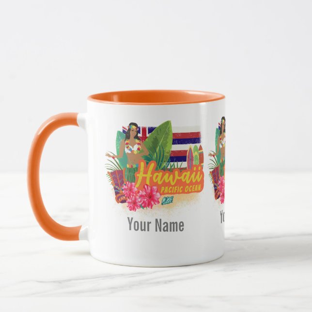 Caneca Hawaii Hula Dancer Retro Pacific Vintage Souvenir (Esquerda)