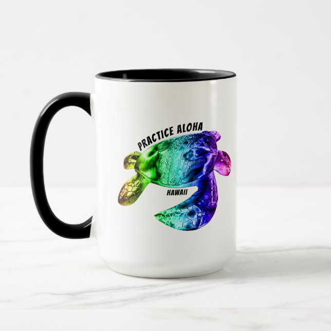Caneca Hawaii Practice Aloha - Tribal Honu Rainbow (Esquerda)
