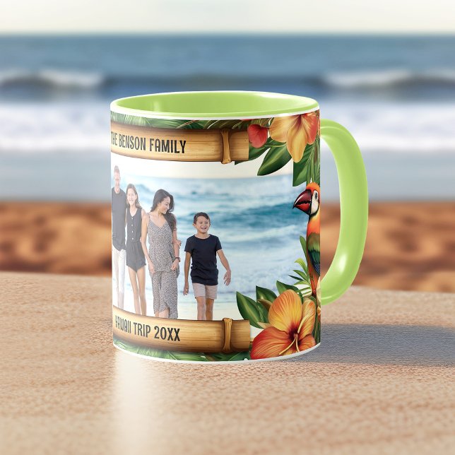 Caneca Hawaii Tropical Birds Flores Foto Café (Tropical Birds & Flowers Custom Hawaii Coffee Mug. Customize it with your own cherished moments.)