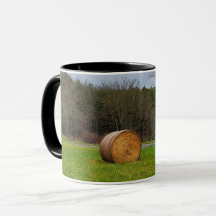 Caneca Hay Bale em um Campo em um Dia Nublado