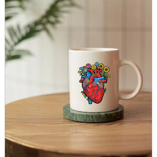 Caneca Heart and flowers