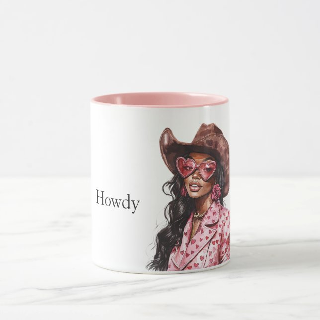 Caneca "Hearts Howdy Black Lady Cowgirl" (Centro)
