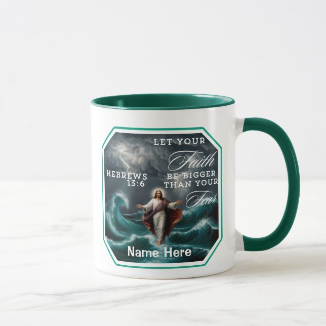 Caneca Hebraico 13:6 Fé sobre o medo personalizado (Direita)
