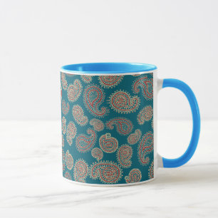 Caneca Heffalump Red Blue Beige Paisley Ringer Coffee Mug