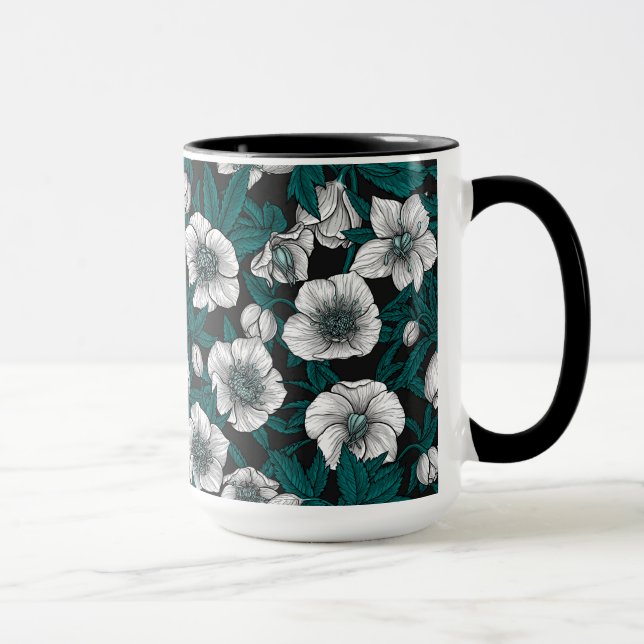 Caneca Hellebores brancos com folhas azuis (Direita)