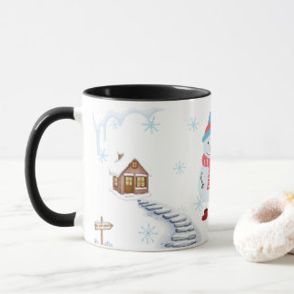 Caneca Hello Winter Snowman Mug • Cozy Snowy Landscape Wi
