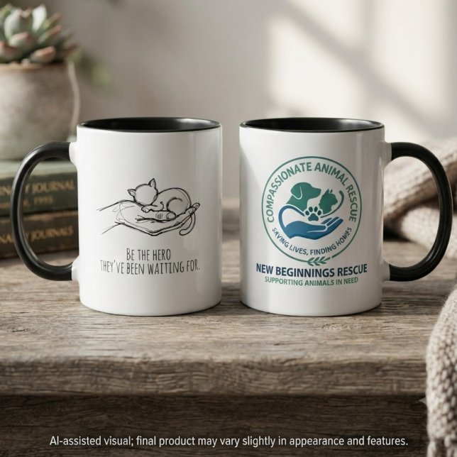 Caneca Herói Compassivo do Resgate Felino (Minimalist sketch of a rescued kitten, perfect for cat shelter volunteer appreciation events.)