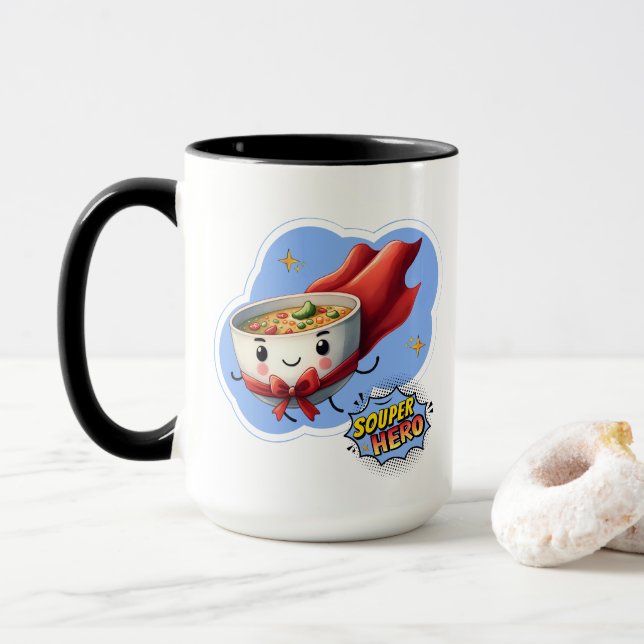 Caneca Herói do Souper, Arma de Sopa Super Herói | (Com Donut)