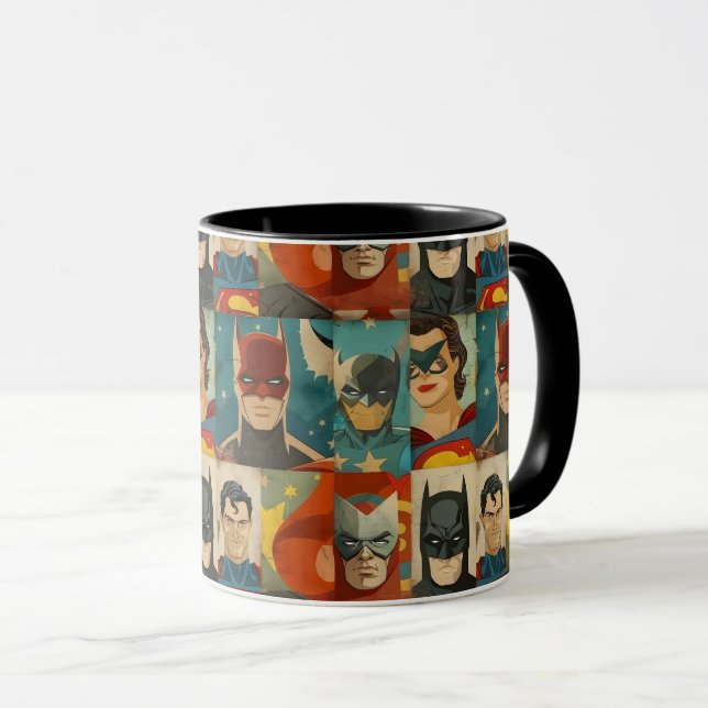 Caneca Heróis de quadrinhos antigos em cores retrô (Frente Esquerda)