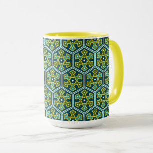 Caneca Hexágono Turco Amarelo Azul Vintage Verde