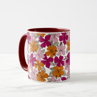 Caneca Hibisco Tropical Vibrante Floral Burgundy de Duas 