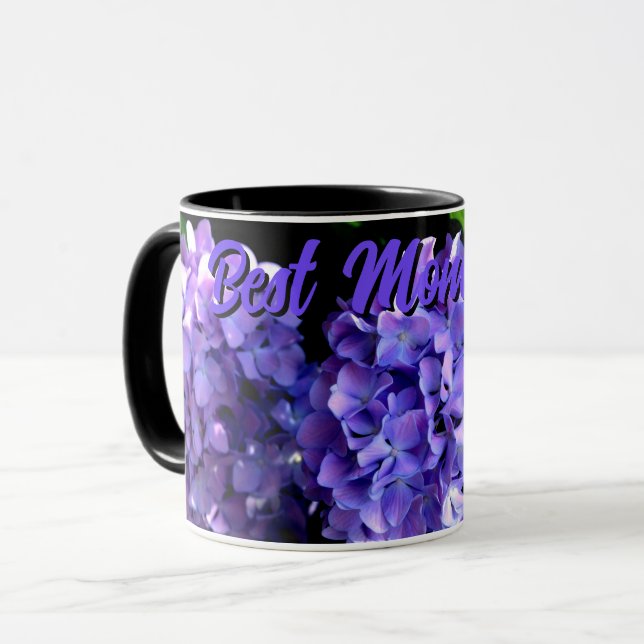 Caneca Hídranga de flores roxas profundas elegantes Melho (Frente Esquerda)