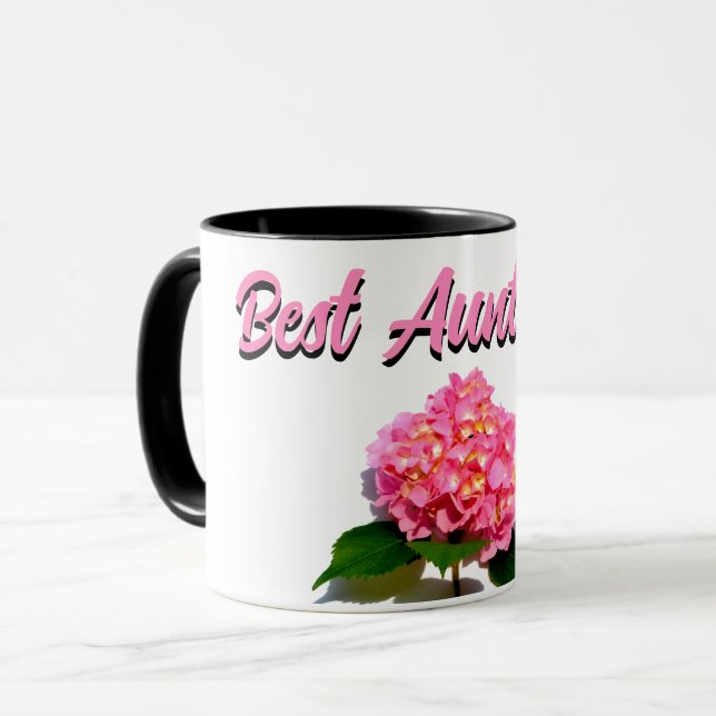Caneca Hídranga floral rosa elegante, melhor tia (Frente Esquerda)