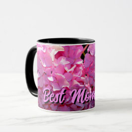 Caneca Hídrangas elegantes florais cor-de-rosa romântico