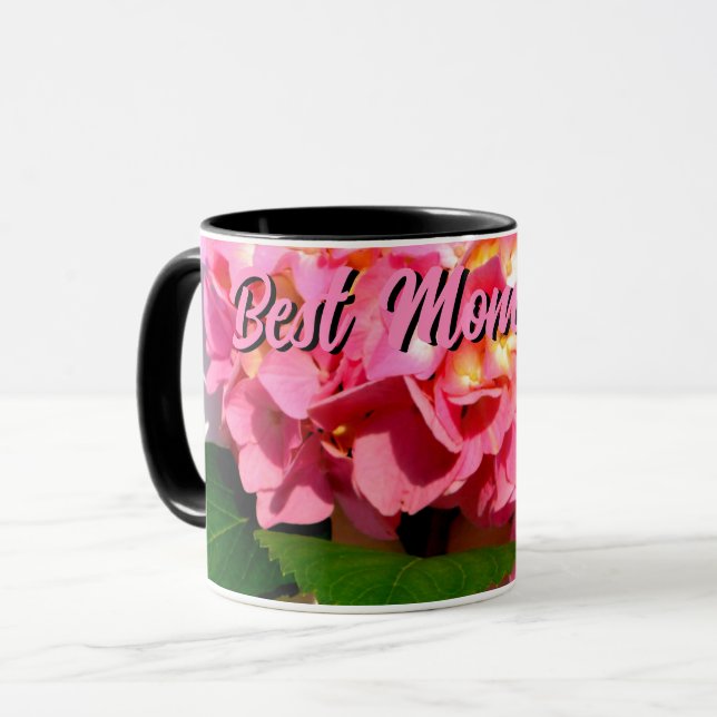 Caneca Hídrangea rosa rosa pida, melhor mãe floral de sem (Frente Esquerda)