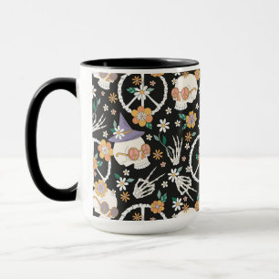 Caneca Hippie Halloween Skulls and Flowers Standard