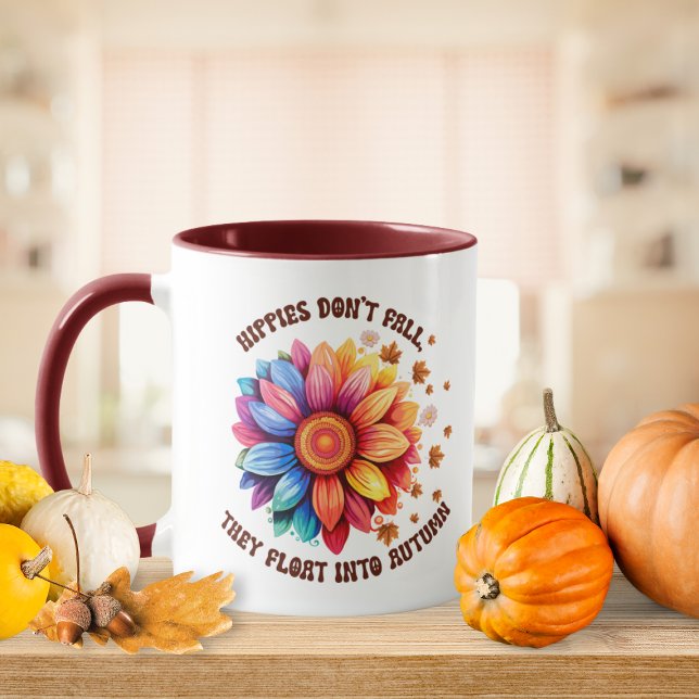 Caneca Hippies Engraçados Citação de Girassol (Funny Sunflower Hippies Don't Fall They Float Into Autumn Mug)