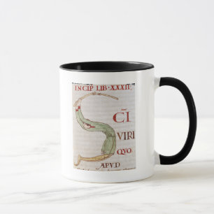 Caneca Historiated rubrica "S" que descreve um homem