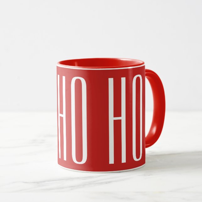 Caneca HO HO HO - branco no vermelho (Frente Esquerda)