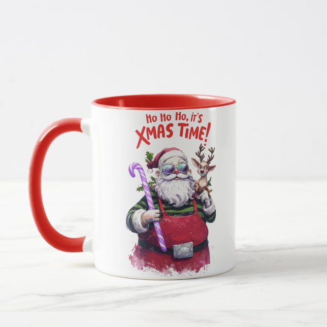 Caneca Ho Ho Ho. É o design bonitinho do tempo do Natal (Esquerda)