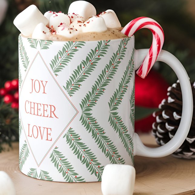 Caneca Holiday Foliage Quadrant White and Green (festive holiday mug)