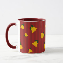 Caneca Holiday Red Gold Stripe Bells Christmas