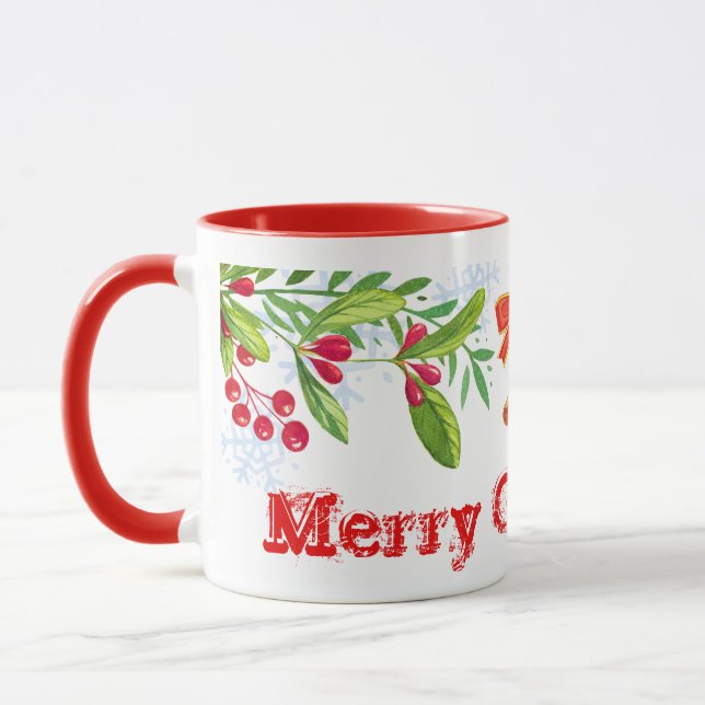 Caneca Holly Branches e Feliz Natal (Esquerda)