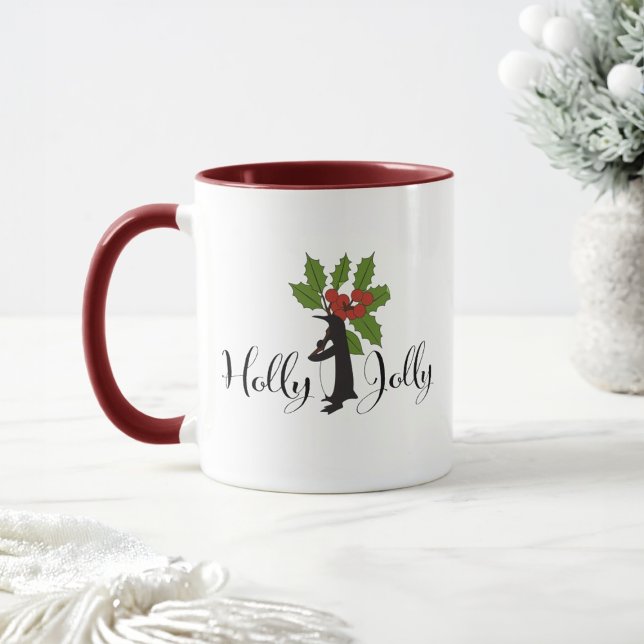 Caneca Holly Jolly Cute Funny Penguin no Natal (Criador carregado)