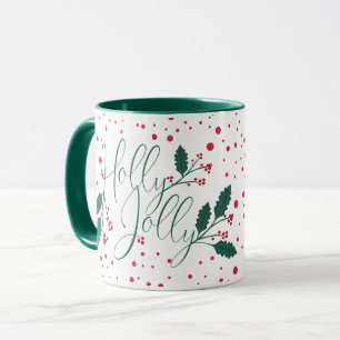 Caneca Holly Jolly Green Red Berry Holly Poinsettia