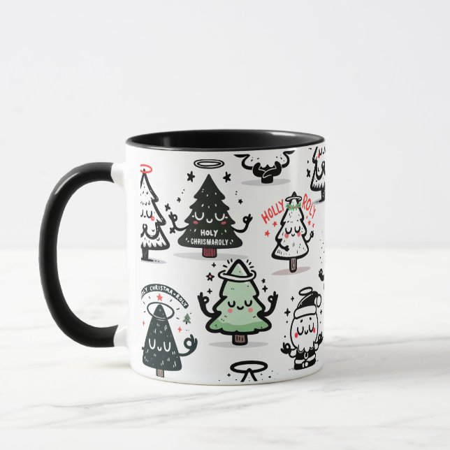 Caneca Holy Chrismaroly Pattern – Funny Christmas Trees (Esquerda)
