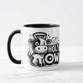 Caneca Holy Cow Cute Angel Cow Mug – Funny Black & White